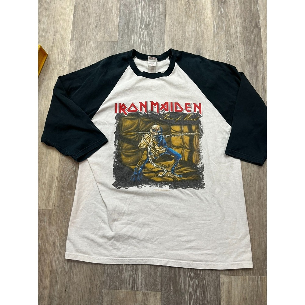 Vtg Iron Maiden Piece of Mind Tour T Baseball Shirt 3/4 Sleeve Heavy Metal Large